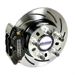 Strange Pro Series Rear Brake Kit For OEM Small GM Ends with Strange Eliminator Kit With Slotted Rotors, Four Piston Calipers & Hard Metallic Pads